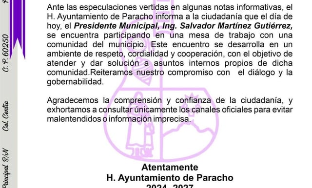 Descarta Ayuntamiento de Paracho que Edil esté en riesgo: hay reunión