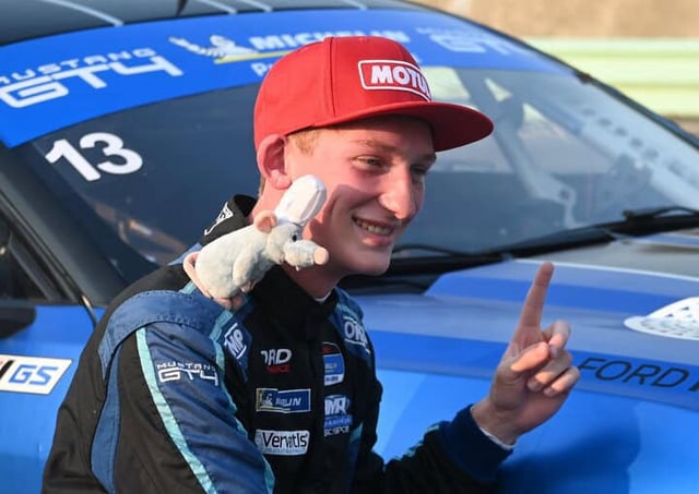 Nate Cicero after winning the pole for the IMSA Michelin Pilot Challenge Road America 120, 8/1/2025 (Photo: Phil Allaway)
