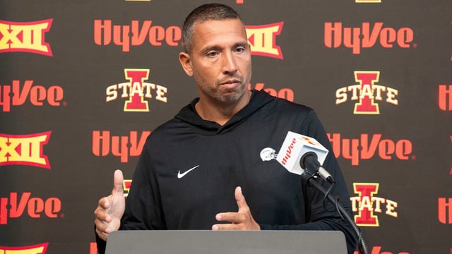 Iowa State football head coach Matt Campbell speaks during Iowa State football media day at Stark Performance Center on July 25, 2025, in Ames. Lily Smith/The Register / USA TODAY NETWORK via Imagn Images