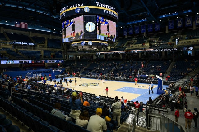 Chicago Sky players take the court before a preseason game against the Lynx on May 6, 2025, at Wintrust Arena. (Armando L. Sanchez/Chicago Tribune)