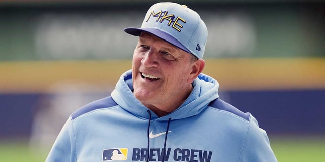 Jun 27, 2025; Milwaukee, Wisconsin, USA; Milwaukee Brewers manager Pat Murphy (49) looks on during warmups prior to the game against the Colorado Rockies at American Family Field. Mandatory Credit: Jeff Hanisch-Imagn Images