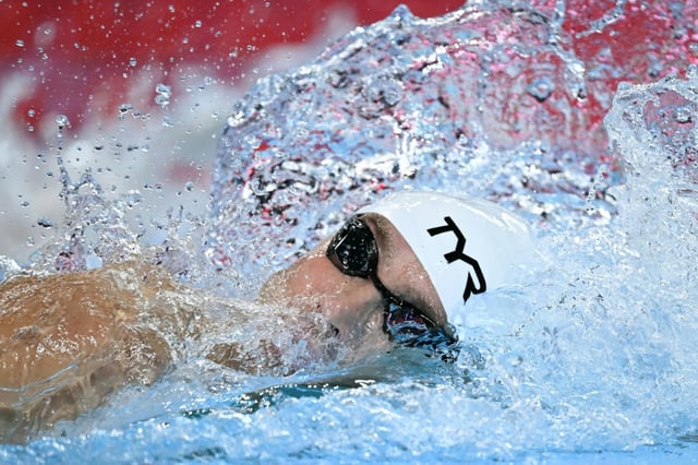 Bobby Finke competes in  a heat of the men's 1500m freestyle