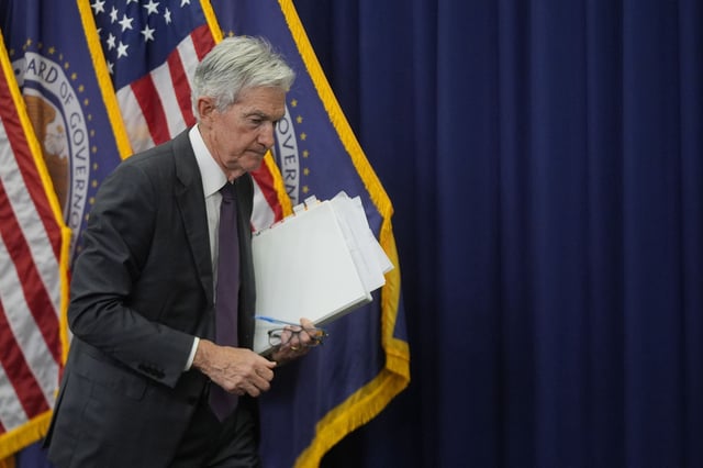 Federal Reserve Chairman Jerome Powell walks off after speaking during a news conference following the Federal Open Market Committee meeting, Wednesday, July 30, 2025, in Washington.