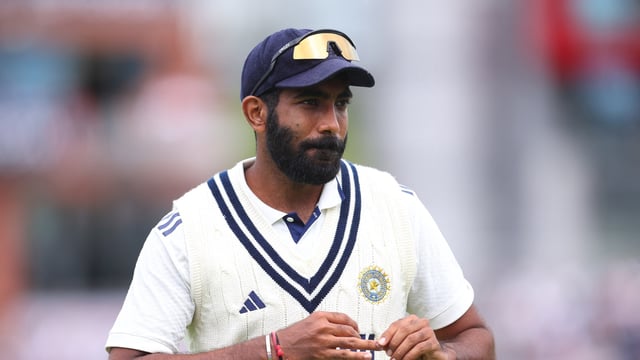 India's Jasprit Bumrah looks on 
