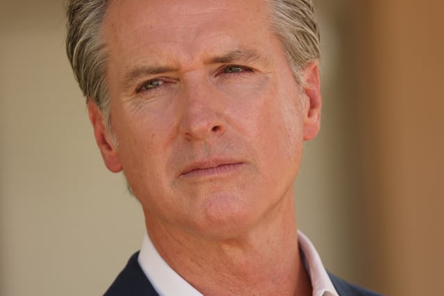 California Governor Gavin Newsom at Downey Memorial Christian Church in Downey, California, on July 16, 2025.
