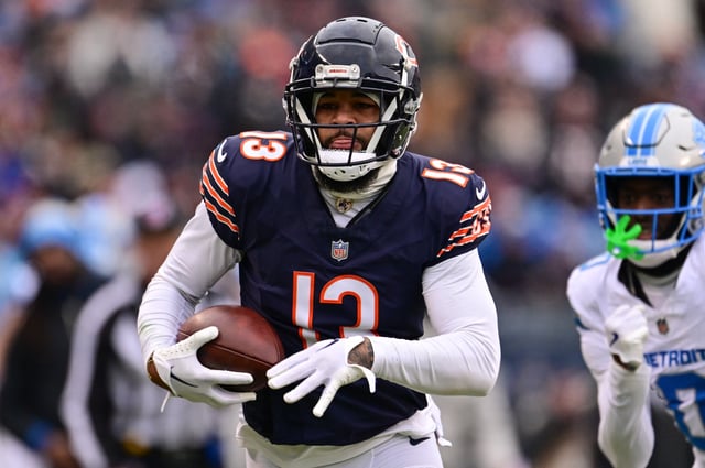 Dec 22, 2024; Chicago, Illinois, USA; Chicago Bears wide receiver Keenan Allen (13) runs after a catch against the Detroit Lions during the second quarter at Soldier Field. Mandatory Credit: Daniel Bartel-Imagn Images/File Photo