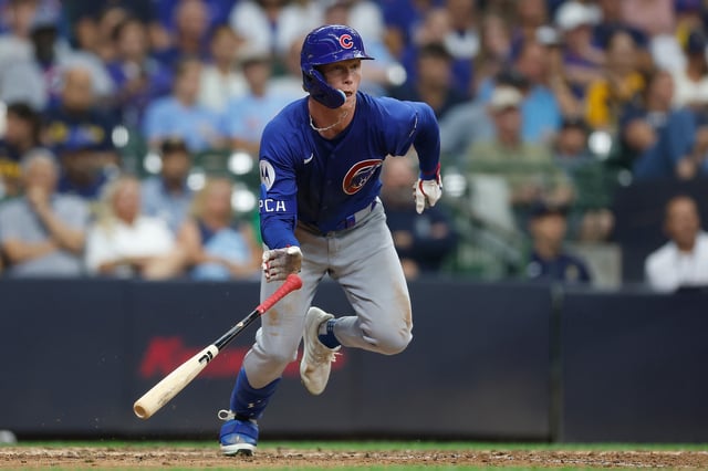 Pete Crow-Armstrong #4 of the Chicago Cubs up to bat against the Milwaukee Brewers at American Family Field on July 30, 2025 in Milwaukee, Wisconsin.