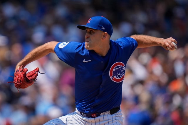 Chicago Cubs starting pitcher Matthew Boyd (16) throws against the Baltimore Orioles during the second inning of a baseball game Saturday, Aug. 2, 2025, in Chicago. (AP Photo/Erin Hooley)