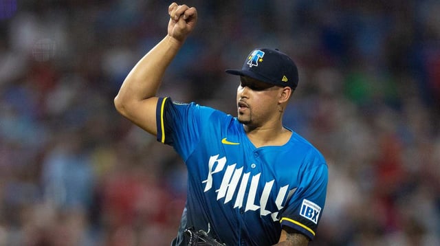 Aug 1, 2025; Philadelphia, Pennsylvania, USA; Philadelphia Phillies pitcher Jhoan Duran (59) throws a pitch during the ninth inning against the Detroit Tigers at Citizens Bank Park. Mandatory Credit: Bill Streicher-Imagn Images