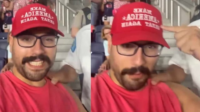 A man wearing MAGA hat was escorted out of a St. Louis City SC game.