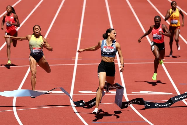 Sydney McLaughlin-Levrone (center) storms to victory in the 400m at the US Track and Field Championships