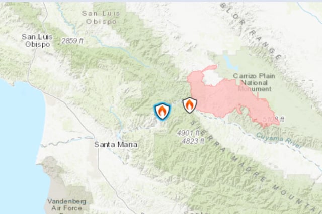 Inciweb map showing the locations of the Gifford and Madre fires, which have collectively burned over 100,000 acres.