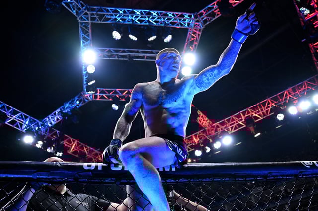 Chris Duncan celebrates after defeating Jordan Vucenic during the Lightweight fight between Chris Duncan and Jordan Vucenic at The O2 Arena on March 22, 2025 in London, England.