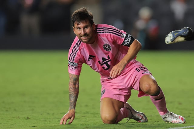Jul 30, 2025; Ft. Lauderdale, Florida, USA; Inter Miami CF forward Lionel Messi (10) reacts against Atlas FC during the second half of a group stage Leagues Cup match at Chase Stadium. Mandatory Credit: Sam Navarro-Imagn Images/File Photo