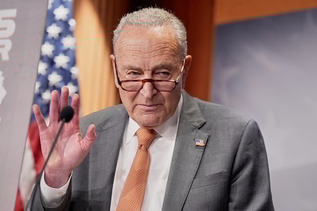 Sen. Minority Leader Chuck Schumer of N.Y., speaks during a news conference on tariffs, Thursday, July 31, 2025, in Washington. (AP Photo/Mariam Zuhaib)