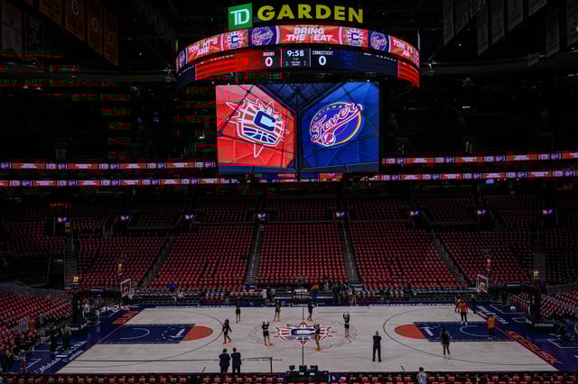 Jul 15, 2025; Boston, Massachusetts, USA; Wide view of TD Garden before the start of the game against the Connecticut Sun and Indiana Fever. Mandatory Credit: David Butler II-Imagn Images