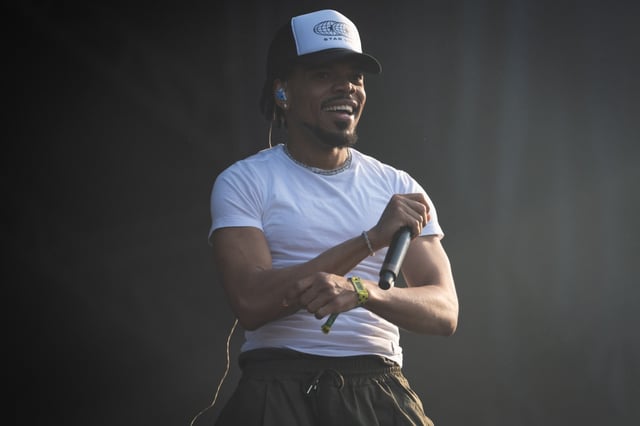 Chance the Rapper performs on the Perry&#39;s stage during the third day of Lollapalooza at Grant Park on Saturday, Aug. 2, 2025. (Audrey Richardson/for the Chicago Tribune)