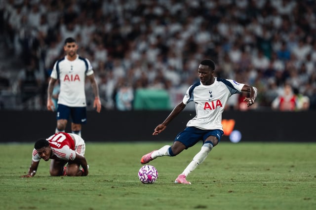Pape Matar Sarr of Tottenham Hotspur scores during the Arsenal vs Tottenham Hotspur Pre-Season Tour at Kai Tak Stadium on July 31, 2025 in Hong Kong, China.