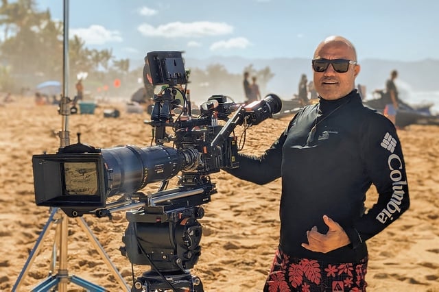 Filmmaker Vince Keala Lucero on the set of “Rescue: HI-Surf.” 