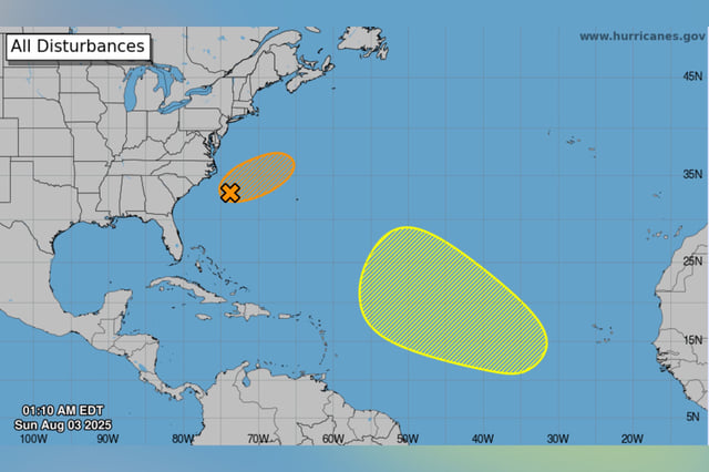 This NHC map highlights the disturbances being monitored in the Atlantic.