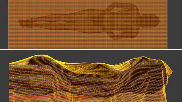 The study used free, publicly available software to simulate a piece of fabric draped over two 3D models: a human body and a low-relief sculpture.