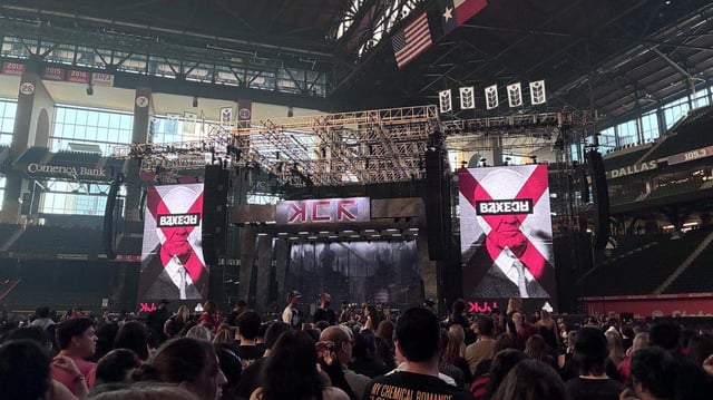 The stage before the show at the My Chemical Romance concert Saturday, Aug. 2, 2025 at Globe Life Field in Arlington, Texas.