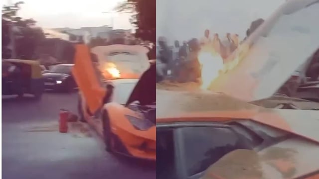 Lamborghini Aventador Catches Fire in Bengaluru | Image: X