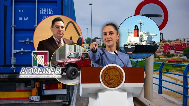 Acusan a jefe aduanal de huachicol fiscal y facilitar importación irregular de autos de lujo. Foto: Especial (Presidencia de México/Canva/ANAM)