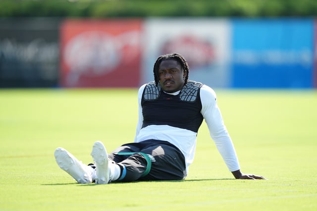 Jul 24, 2025; Philadelphia, PA, USA; Philadelphia Eagles wide receiver A.J. Brown (11) warms up during training camp at NovaCare Complex. Mandatory Credit: Kyle Ross-Imagn Images/File Photo