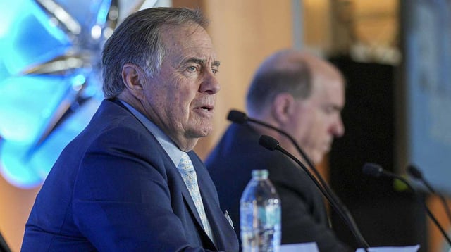 Dec 12, 2024; Chapel Hill, NC, USA; North Carolina Tar Heels new head coach Bill Belichick speaks to the media at Loudermilk Center for Excellence. Mandatory Credit: Jim Dedmon-Imagn Images