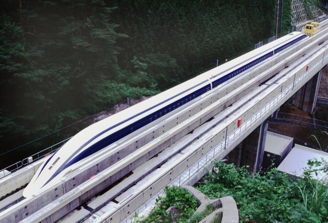 Stock photograph showing a Maglev line being tested in Japan during 2000.