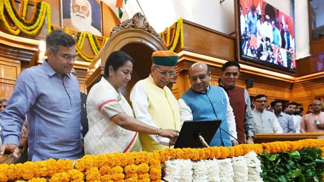 Union minister Arjun Ram Meghwal at the Delhi Assembly premises on Sunday. (Arvind Yadav/HT Photo)