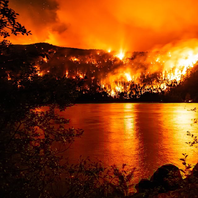 A wildfire rages near Cameron Lake on Vancouver Island early on Saturday morning.