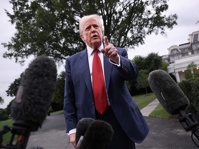 WASHINGTON, DC - AUGUST 01: U.S. President Donald Trump speaks to the media as he departs the White House on August 01, 2025 in Washington, DC. Trump answered a range of questions from reporters before leaving and is scheduled to spend the weekend in Bedminster, New Jersey. (Photo by Win McNamee/Getty Images)