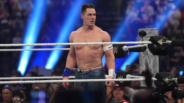 Feb 1, 2025; Indianapolis, IN, USA; John Cena during the Men’s Royal Rumble match during the WWE Royal Rumble at Lucas Oil Stadium. Mandatory Credit: Joe Camporeale-Imagn Images