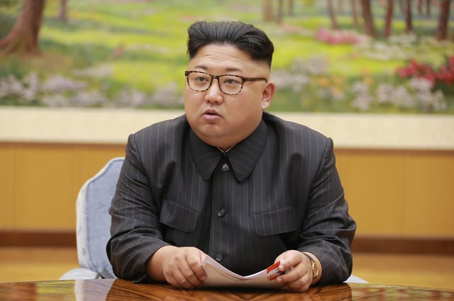 North Korean leader Kim Jong-Un attending a meeting with a committee of the Workers&#39; Party of Korea about the test of a hydrogen bomb, at an unknown location. North Korea said it detonated a hydrogen bomb designed for a long-range missile on September 3, 2017 and called its sixth and most powerful nuclear test a &#34;perfect success&#34;, sparking world condemnation and promises of tougher US sanctions.