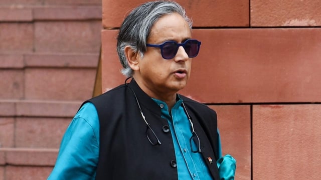 Congress MP Shashi Tharoor at Parliament premises during the ongoing monsoon session, in New Delhi.