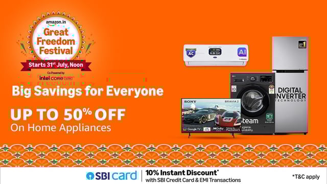 Amazon Great Freedom Festival deals on large appliances with up to 60% discount.