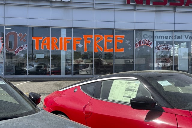 The Economy is Stumbling. Between the tarriffs and the Trump deficits, we're in for a rocky road and there's no easy fix. Here, a tariff Free sign to attract vehicle shoppers is at an automobile dealership in Totowa, N.J., on April 30, 2025.