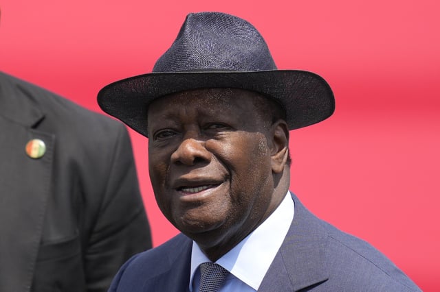 FILE - Ivory Coast's President Alassane Ouattara arrives at the Seoul airport in Seongnam, South Korea, for the 2024 South Korea-Africa Summit, Sunday, June 2, 2024. (AP Photo/Lee Jin-man, File)