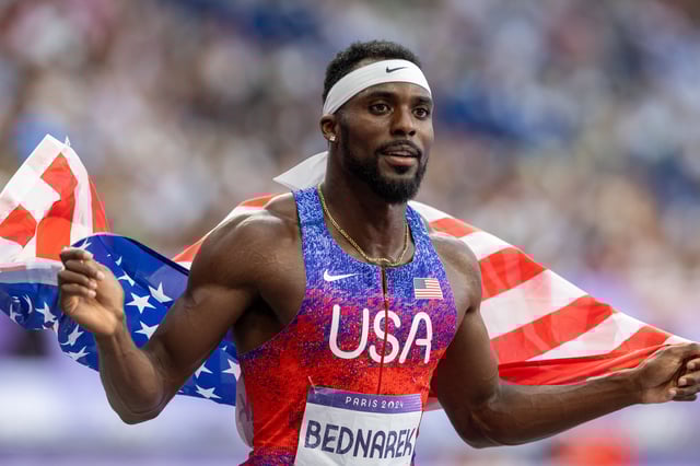Bednarek won silver after beating Lyles in the men's 200m final at the Paris Olympics last year.