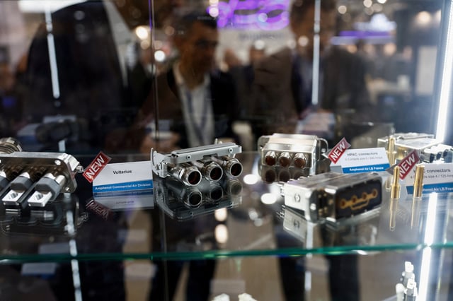 Aerospace components manufactured by Amphenol are displayed at the 54th International Paris Airshow at Le Bourget Airport near Paris, France, June 21, 2023. REUTERS/Benoit Tessier/File Photo