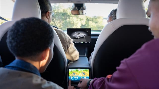 Group of people in a Tesla