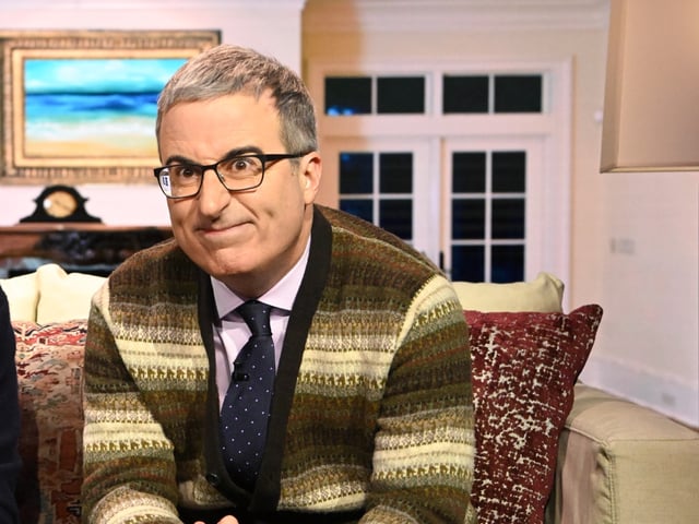 NEW YORK CITY - FEBRUARY 17: The Late Show with Stephen Colbert and guest John Oliver during Monday's February 17, 2025 show. (Photo by Scott Kowalchyk/CBS via Getty Images)