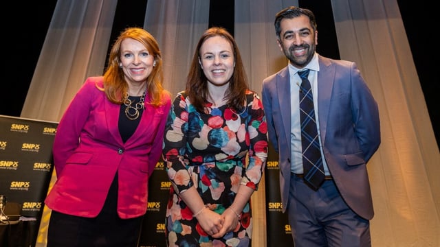 The SNP leadership candidates Ash Regan, Forbes and Humza Yousaf in 2023