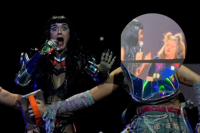 Una fan de Katy Perry subió al escenario y se desplomó en el piso: la reacción de la cantante (Collage web)