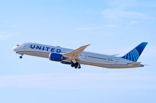 United Airlines Boeing 787-9 takes off from Los Angeles international Airport on July 30, 2022 in Los Angeles, California.
