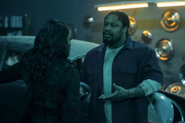 Keke Palmer, left, and Marshawn Lynch in a scene from “The Pickup.”