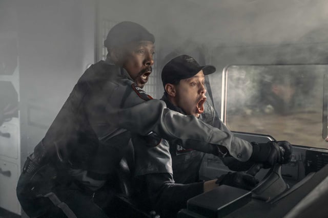Eddie Murphy, left, and Pete Davidson in a scene from “The Pickup.”