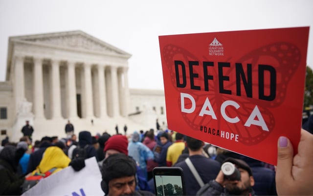 Immigration rights activists take part in a rally in front of the U.S. Supreme Court in Washington, D.C. on November 12, 2019.